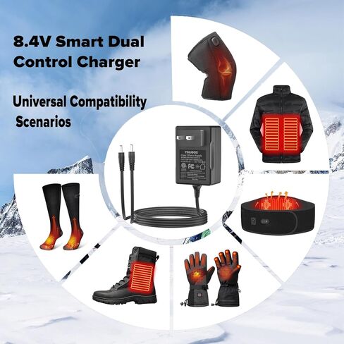 شاحن ثنائي القناة 8.4 فولت لبطارية ليثيوم بوليمر 7.4 فولت متوافقة مع قفازات Savior Snow Deer Sun، وجوارب ساخنة، وشاحن بطارية سترة ساخنة مع مؤشرين LED مستقلين in Kuwait