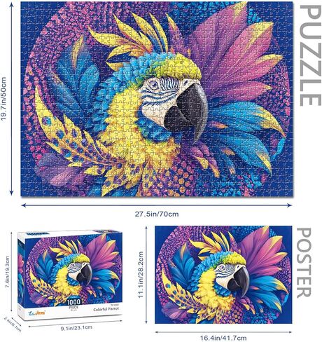 1000 Piece Jigsaw Puzzle for Adults - Colorful Macaw Parrot Art, Tropical Bird Puzzle with Vibrant Blue Yellow Purple Feathers in Saudi Arabia