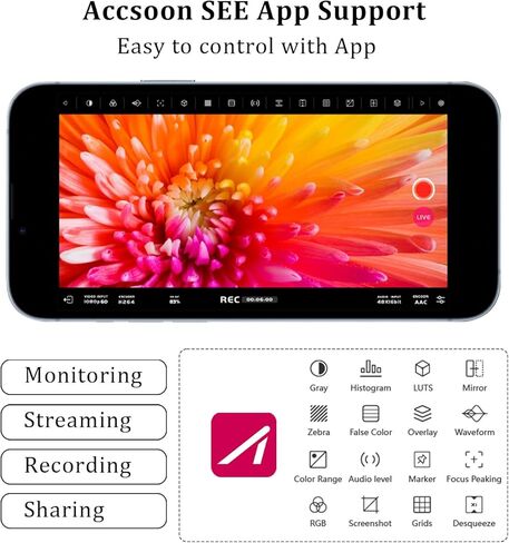 Accsoon SeeMo 4K HDMI Adapter, 4K 30FPS /1080p 60FPS Video Transmission System for iOS12 or Later, Support Video & Real-Time Monitoring/Live Streaming/Recording/Sharing, SD Card Reader in Kuwait