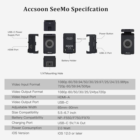 Accsoon SeeMo 4K HDMI Adapter, 4K 30FPS /1080p 60FPS Video Transmission System for iOS12 or Later, Support Video & Real-Time Monitoring/Live Streaming/Recording/Sharing, SD Card Reader in Kuwait