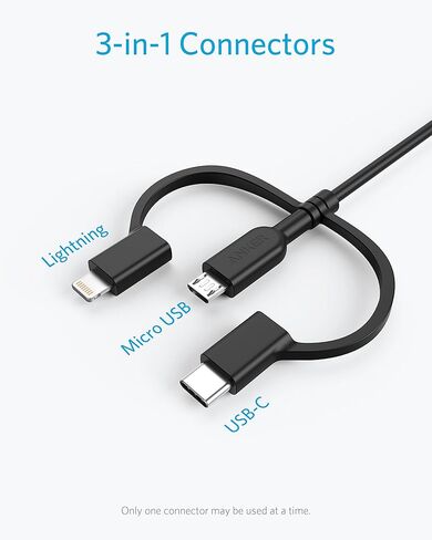Anker Powerline II 3-in-1 Lightning, USB C, Micro USB Cable | Compatible with iPhone, iPad, Huawei, HTC, LG, Samsung, Sony Xperia, Android Devices, and More in Kuwait