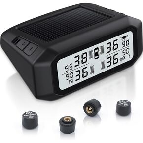 نظام مراقبة ضغط الإطارات من بروماتا RV، TPMS لاسلكي مقاوم للحرارة يعمل بالطاقة الشمسية مع 4 أجهزة استشعار و6 أوضاع تنبيه، شاشة LCD شفافة لحماية العين للسفر والتخييم المنزلي للسيارة RV in Kuwait