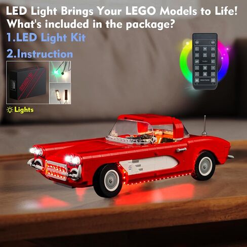 مجموعة إضاءة LED لسيارة شيفروليه كورفيت 1961-10321، 2023 مجموعة إضاءة مطورة للتحكم عن بعد متوافقة مع مجموعة البناء 10321 (أضواء فقط، بدون نماذج) in Saudi Arabia