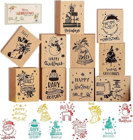 مجموعة طوابع مطاطية خشبية، أنماط مختلفة من المطاط لعيد الميلاد، طوابع خشبية للمجلة والمذكرات ودفتر القصاصات والمخطط والحرف والحرف اليدوية وصناعة البطاقات (أ) in Kuwait