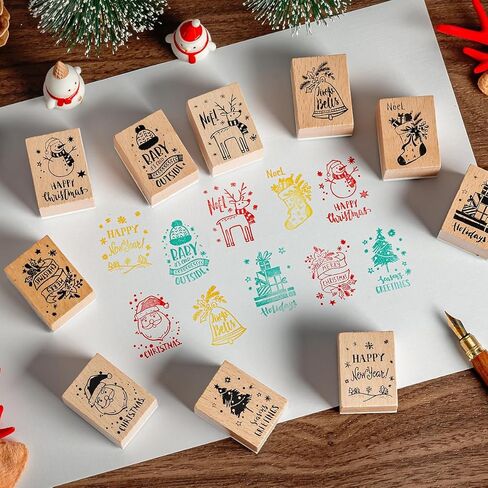 مجموعة طوابع مطاطية خشبية، أنماط مختلفة من المطاط لعيد الميلاد، طوابع خشبية للمجلة والمذكرات ودفتر القصاصات والمخطط والحرف والحرف اليدوية وصناعة البطاقات (أ) in Kuwait