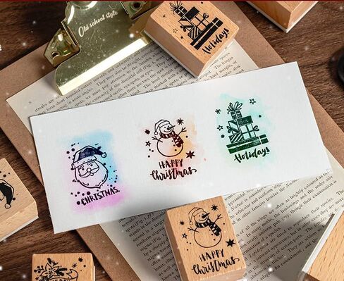 مجموعة طوابع مطاطية خشبية، أنماط مختلفة من المطاط لعيد الميلاد، طوابع خشبية للمجلة والمذكرات ودفتر القصاصات والمخطط والحرف والحرف اليدوية وصناعة البطاقات (أ) in Kuwait