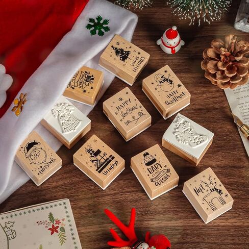 مجموعة طوابع مطاطية خشبية، أنماط مختلفة من المطاط لعيد الميلاد، طوابع خشبية للمجلة والمذكرات ودفتر القصاصات والمخطط والحرف والحرف اليدوية وصناعة البطاقات (أ) in Kuwait