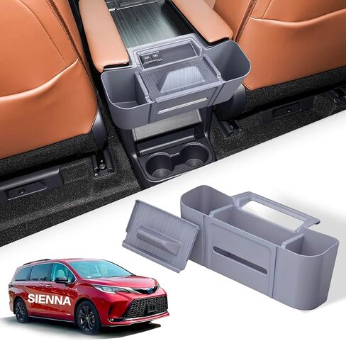 صندوق تخزين وحدة التحكم المركزية الخلفية 3 في 1 لسيارة Toyota Sienna 2021-2025، منظم المقعد الخلفي للتوصيل والتشغيل مع حامل مناديل وحامل أكواب وحامل هاتف in Kuwait