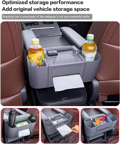 صندوق تخزين وحدة التحكم المركزية الخلفية 3 في 1 لسيارة Toyota Sienna 2021-2025، منظم المقعد الخلفي للتوصيل والتشغيل مع حامل مناديل وحامل أكواب وحامل هاتف in Kuwait