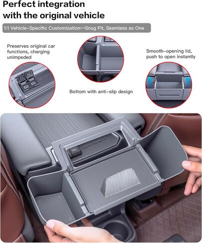 صندوق تخزين وحدة التحكم المركزية الخلفية 3 في 1 لسيارة Toyota Sienna 2021-2025، منظم المقعد الخلفي للتوصيل والتشغيل مع حامل مناديل وحامل أكواب وحامل هاتف in Kuwait