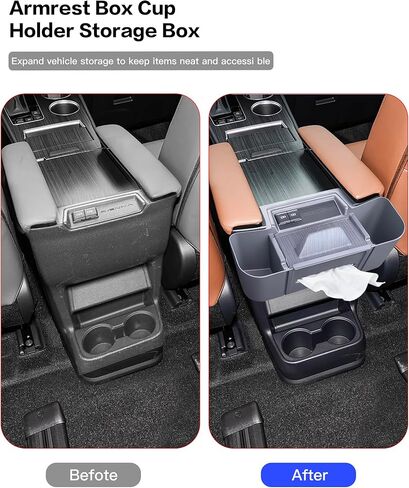 صندوق تخزين وحدة التحكم المركزية الخلفية 3 في 1 لسيارة Toyota Sienna 2021-2025، منظم المقعد الخلفي للتوصيل والتشغيل مع حامل مناديل وحامل أكواب وحامل هاتف in Kuwait