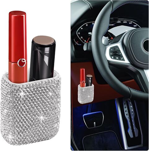 Bling Chapstick Holder for Car with Rhinestone,Portable Car Chapstick Holder as Chapsticks Organizer,Self-Adhesive Cars Lip Balm Holders Cars Interior Accessories for Women (White) in Saudi Arabia