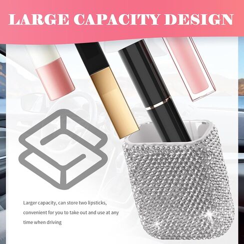 Bling Chapstick Holder for Car with Rhinestone,Portable Car Chapstick Holder as Chapsticks Organizer,Self-Adhesive Cars Lip Balm Holders Cars Interior Accessories for Women (White) in Saudi Arabia