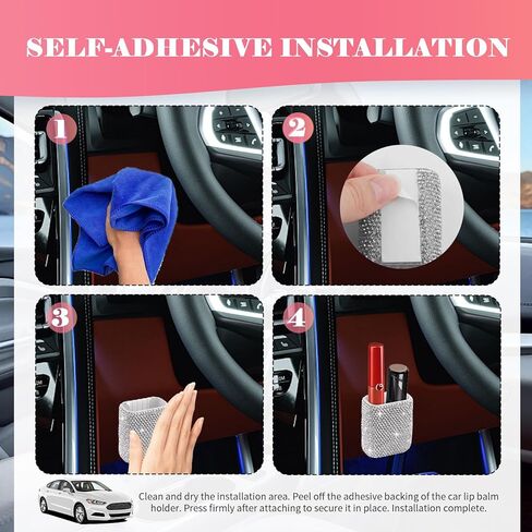 Bling Chapstick Holder for Car with Rhinestone,Portable Car Chapstick Holder as Chapsticks Organizer,Self-Adhesive Cars Lip Balm Holders Cars Interior Accessories for Women (White) in Saudi Arabia