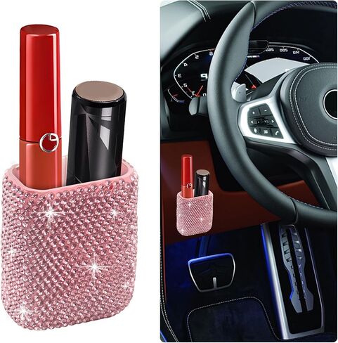 Bling Chapstick Holder for Car with Rhinestone,Portable Car Chapstick Holder as Chapsticks Organizer,Self-Adhesive Cars Lip Balm Holders Cars Interior Accessories for Women (White) in Saudi Arabia