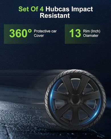 SCITOO Quick-Install 16-Inch Black hubcaps (Set of 4) for Cars, Trucks, SUVs, Universal Compatibility, Elegant & Rust-Proof in Saudi Arabia