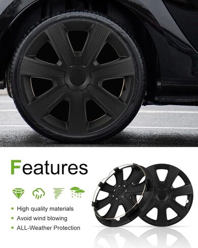 SCITOO Quick-Install 16-Inch Black hubcaps (Set of 4) for Cars, Trucks, SUVs, Universal Compatibility, Elegant & Rust-Proof in Saudi Arabia