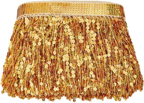 MAYJOYDIY 11 Yards Gold Sequins Fringe Trim 6.69 Inch Sparkling Fringe Tassel Trimming Sequin Tassels Sewing Decoration for Latin Dress Stage Costume Sewing Crafts Party Decoration in Saudi Arabia
