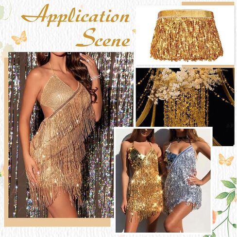 MAYJOYDIY 11 Yards Gold Sequins Fringe Trim 6.69 Inch Sparkling Fringe Tassel Trimming Sequin Tassels Sewing Decoration for Latin Dress Stage Costume Sewing Crafts Party Decoration in Saudi Arabia