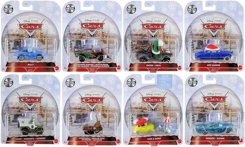 سلسلة سيارات Mattel DisneyPixar 2023 Holiday Winter - مجموعة كاملة من 8 مركبات مصبوبة بإصدار خاص (GYD55‑956A) | إصدار محدود من تصميمات العطلات للأعمار من 3 سنوات فما فوق in Saudi Arabia