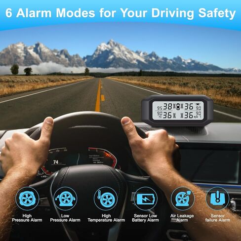 نظام مراقبة ضغط الإطارات من بروماتا RV، TPMS لاسلكي مقاوم للحرارة يعمل بالطاقة الشمسية مع 4 أجهزة استشعار و6 أوضاع تنبيه، شاشة LCD شفافة لحماية العين للسفر والتخييم المنزلي للسيارة RV in Kuwait