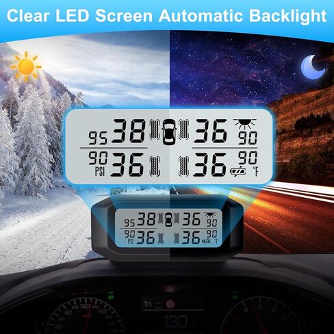 نظام مراقبة ضغط الإطارات من بروماتا RV، TPMS لاسلكي مقاوم للحرارة يعمل بالطاقة الشمسية مع 4 أجهزة استشعار و6 أوضاع تنبيه، شاشة LCD شفافة لحماية العين للسفر والتخييم المنزلي للسيارة RV in Kuwait