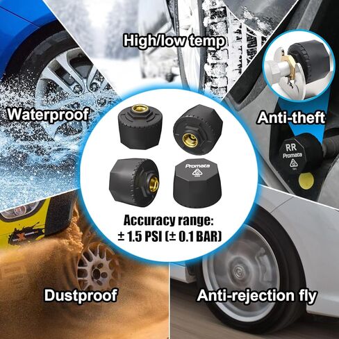 نظام مراقبة ضغط الإطارات من بروماتا RV، TPMS لاسلكي مقاوم للحرارة يعمل بالطاقة الشمسية مع 4 أجهزة استشعار و6 أوضاع تنبيه، شاشة LCD شفافة لحماية العين للسفر والتخييم المنزلي للسيارة RV in Kuwait