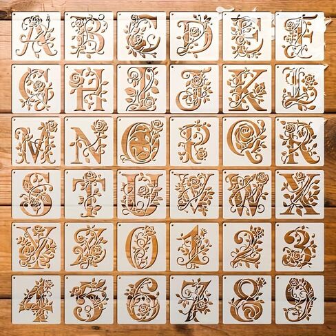 36 Pcs Alphabet Stencils Set, 4 Inch Reusable Plastic Letter Number Templates, DIY Craft Painting Stencils for Wood Fabric in Saudi Arabia