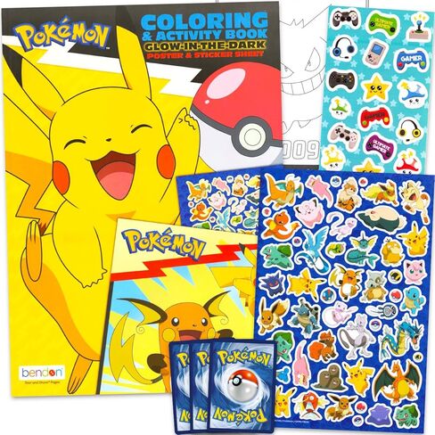 Pokemon Coloring Set with Glow in The Dark Posters, Stickers - Bundle with Pikachu Activity Book for Boys Plus Glow in The Dark Poster, Stickers, Trading Cards, More | Pokemon Coloring Book for Kids in Saudi Arabia