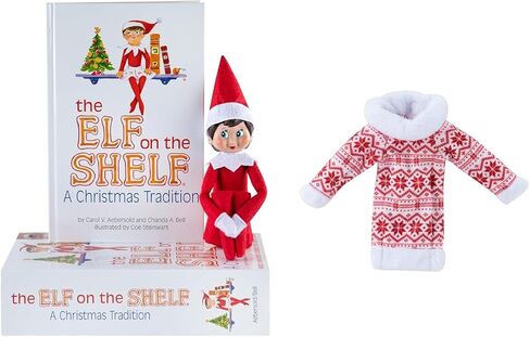 The Elf on the Shelf Scout Elf with Blue Eyes, Christmas Tradition Book Set with Claus Couture Snowflake Sweetie Fair Isle Dress, Red and White in Saudi Arabia