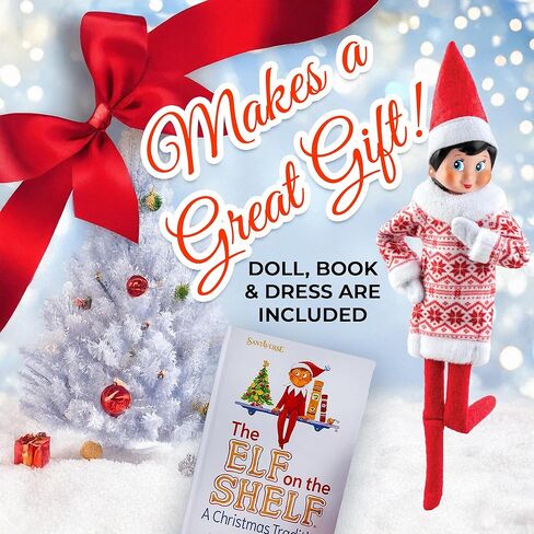 The Elf on the Shelf Scout Elf with Blue Eyes, Christmas Tradition Book Set with Claus Couture Snowflake Sweetie Fair Isle Dress, Red and White in Saudi Arabia