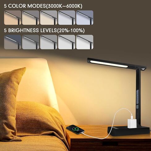 مصباح مكتب LED من كاريدي، مصباح طاولة قابل للتعتيم مع منفذ شحن USB، 5 أوضاع إضاءة، تحكم حساس، ضوء مكتب محمول قابل للطي لقراءة غرفة نوم المكتب المنزلي (أبيض، حجم قياسي - 13.3 بوصة) in Saudi Arabia
