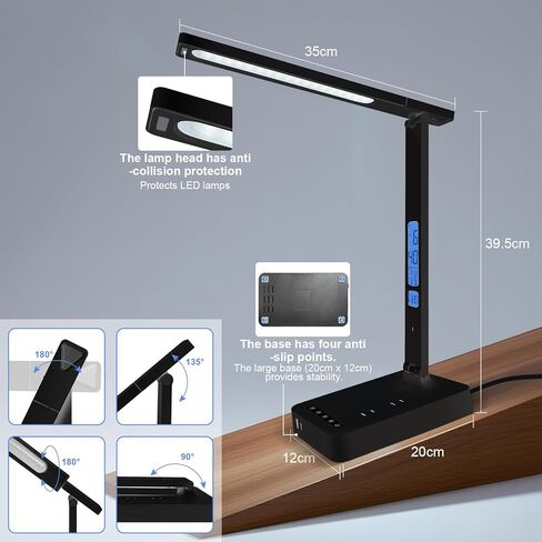 مصباح مكتب LED من كاريدي، مصباح طاولة قابل للتعتيم مع منفذ شحن USB، 5 أوضاع إضاءة، تحكم حساس، ضوء مكتب محمول قابل للطي لقراءة غرفة نوم المكتب المنزلي (أبيض، حجم قياسي - 13.3 بوصة) in Saudi Arabia