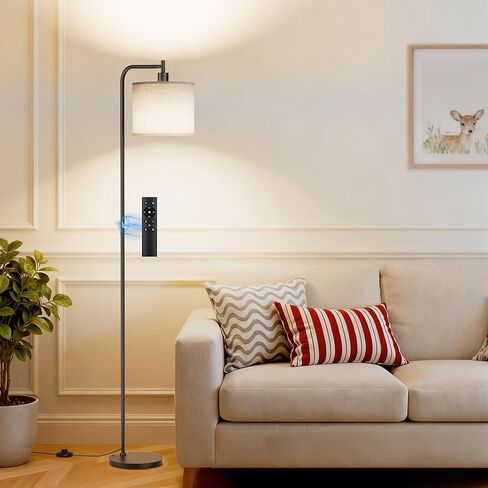 Floor Lamp with Linen Shade, Dimmable Tall Standing Lamp with Remote Control & 3 Color Temperatures, Modern Corner Floor Lamps for Living Room Bedroom Office, 9W LED Bulb Included in Saudi Arabia