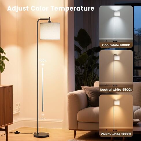 Floor Lamp with Linen Shade, Dimmable Tall Standing Lamp with Remote Control & 3 Color Temperatures, Modern Corner Floor Lamps for Living Room Bedroom Office, 9W LED Bulb Included in Saudi Arabia