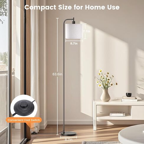 Floor Lamp with Linen Shade, Dimmable Tall Standing Lamp with Remote Control & 3 Color Temperatures, Modern Corner Floor Lamps for Living Room Bedroom Office, 9W LED Bulb Included in Saudi Arabia