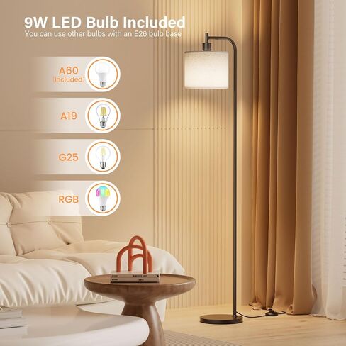 Floor Lamp with Linen Shade, Dimmable Tall Standing Lamp with Remote Control & 3 Color Temperatures, Modern Corner Floor Lamps for Living Room Bedroom Office, 9W LED Bulb Included in Saudi Arabia