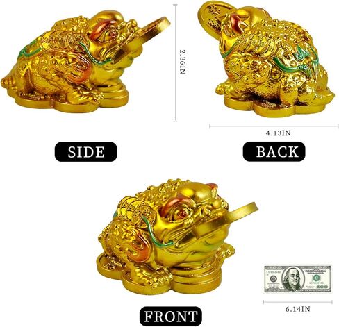 Feng Shui Three Legged Money Toad with Coin, Gold Fortune Frog for Wealth & Prosperity, Resin Abundance Decor for Home Office Desk, Chinese Lucky Gift (Sand Color) in Saudi Arabia