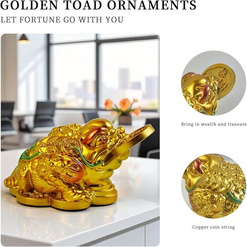 Feng Shui Three Legged Money Toad with Coin, Gold Fortune Frog for Wealth & Prosperity, Resin Abundance Decor for Home Office Desk, Chinese Lucky Gift (Sand Color) in Saudi Arabia