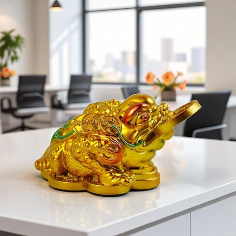 Feng Shui Three Legged Money Toad with Coin, Gold Fortune Frog for Wealth & Prosperity, Resin Abundance Decor for Home Office Desk, Chinese Lucky Gift (Sand Color) in Saudi Arabia