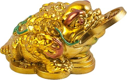 Feng Shui Three Legged Money Toad with Coin, Gold Fortune Frog for Wealth & Prosperity, Resin Abundance Decor for Home Office Desk, Chinese Lucky Gift (Sand Color) in Saudi Arabia