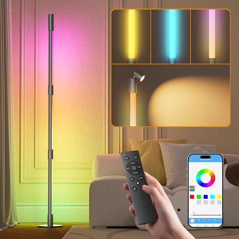 Nisocy RGBWIC LED Corner Floor Lamp – Smart Ambient Light with Bluetooth App & Remote Control, Music Sync, Color Changing, Mood Lighting for Bedroom, Living Room, Gaming Setup, Home Decor in Saudi Arabia
