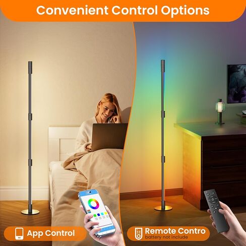 Nisocy RGBWIC LED Corner Floor Lamp – Smart Ambient Light with Bluetooth App & Remote Control, Music Sync, Color Changing, Mood Lighting for Bedroom, Living Room, Gaming Setup, Home Decor in Saudi Arabia