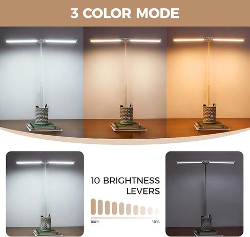 مصباح مكتب LED للمكتب المنزلي، ضوء معماري مزدوج الرأس مع مشبك، مشبك شاشة الكمبيوتر على الضوء، 3 أوضاع و10 سطوع، رقبة أوزة مرنة قابلة للتعديل، مصباح مهام الطاولة، أسود in Kuwait