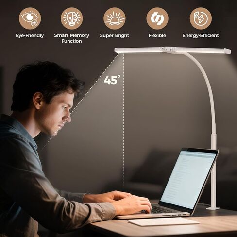 مصباح مكتب LED للمكتب المنزلي، ضوء معماري مزدوج الرأس مع مشبك، مشبك شاشة الكمبيوتر على الضوء، 3 أوضاع و10 سطوع، رقبة أوزة مرنة قابلة للتعديل، مصباح مهام الطاولة، أسود in Kuwait
