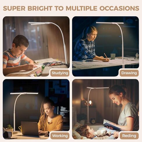 مصباح مكتب LED للمكتب المنزلي، ضوء معماري مزدوج الرأس مع مشبك، مشبك شاشة الكمبيوتر على الضوء، 3 أوضاع و10 سطوع، رقبة أوزة مرنة قابلة للتعديل، مصباح مهام الطاولة، أسود in Kuwait