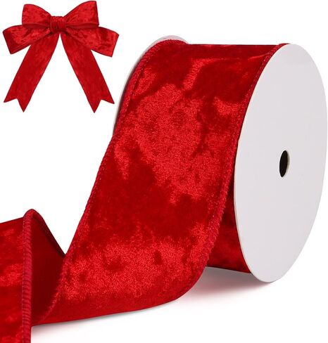 FOIMAS Christmas Red Velvet Ribbon, 2.5 Inch x 10 Yards Wired Velvet Christmas Tree Ribbon with Wired Edge for Xmas Tree Topper Bow Making Gift Wrapping Xmas Decoration Crafts in Saudi Arabia
