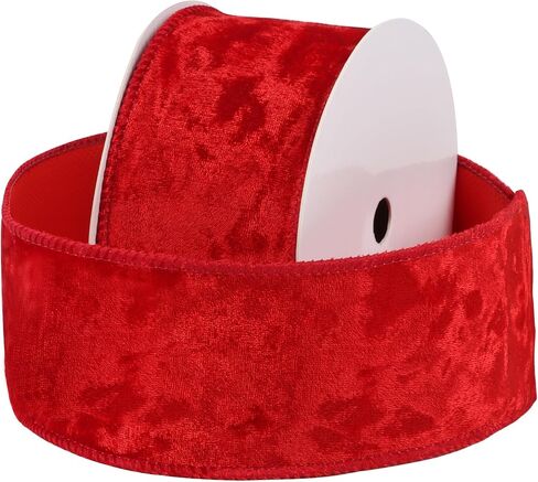 FOIMAS Christmas Red Velvet Ribbon, 2.5 Inch x 10 Yards Wired Velvet Christmas Tree Ribbon with Wired Edge for Xmas Tree Topper Bow Making Gift Wrapping Xmas Decoration Crafts in Saudi Arabia