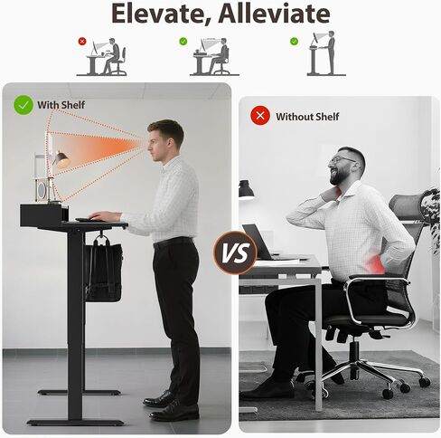 مكتب قائم من الزجاج Agilestic مع مساحة تخزين، مكتب كهربائي قابل للتعديل مقاس 48 بوصة مع رف زجاجي، طاولة كمبيوتر مكتبية للجلوس والوقوف في المنزل، لوحة توصيل، أبيض in Kuwait