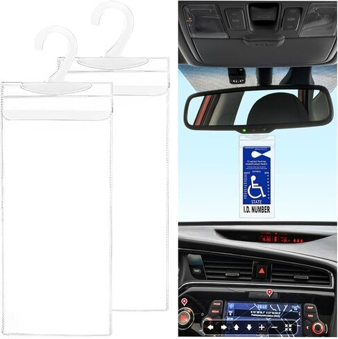 2 PCS Handicap Placard Holder, 11.6"×5" Disabled Parking Permit Sign Protector with Large Hanger, Ultra Transparent PVC Sleeve Handicapped Placard Holder for Rear View Mirror in Saudi Arabia